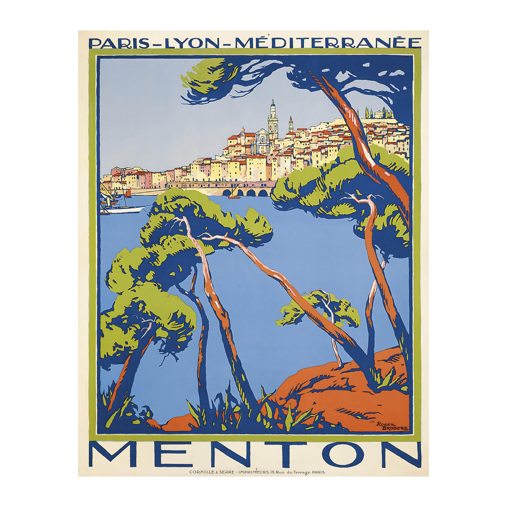 Menton Travel Poster by Roger Broders (1922) - new reproduction fine art print mock 5