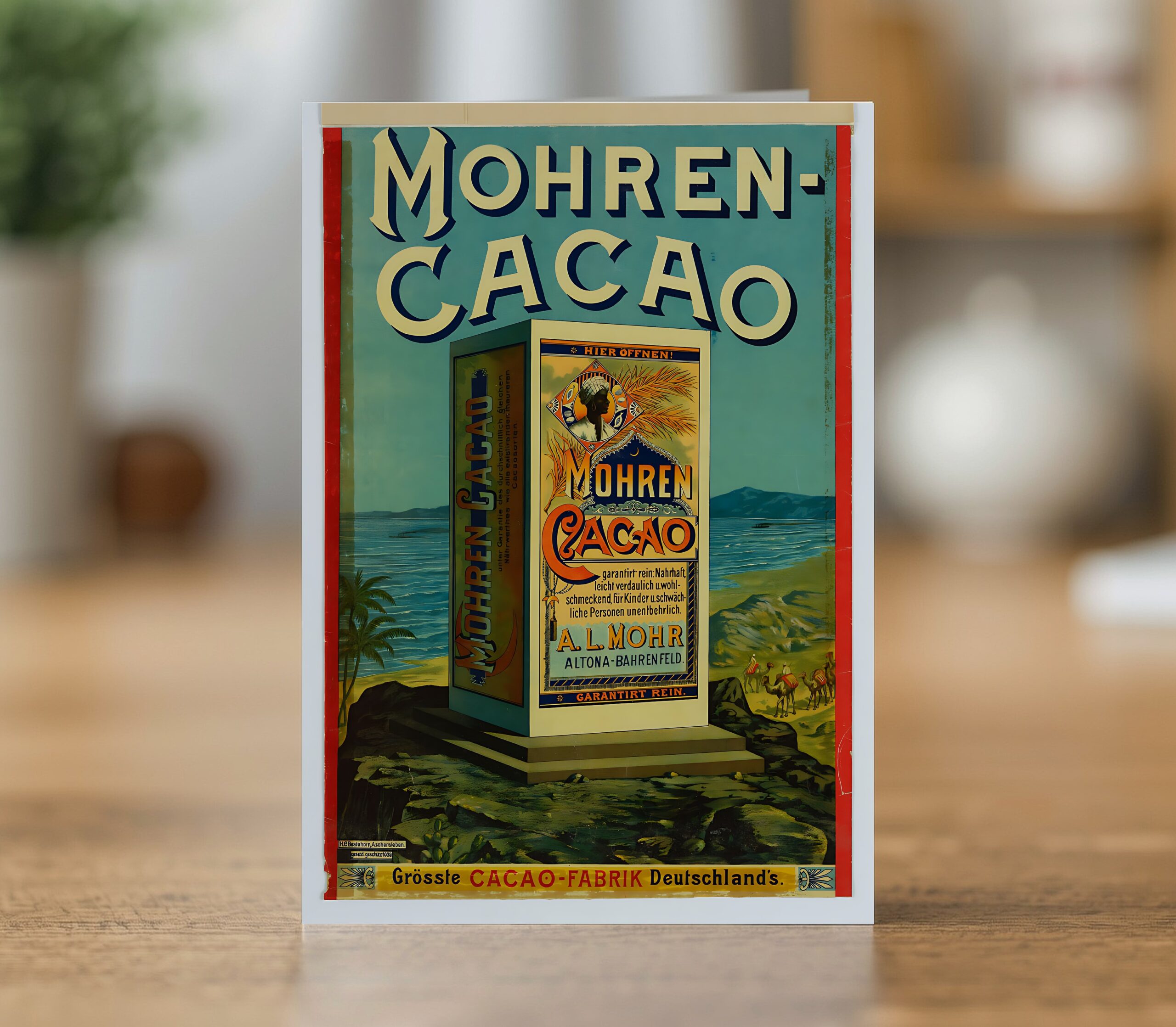 Greetings card reproducing the Mohren Cacao poster c. 1900-1915 - new reproduction