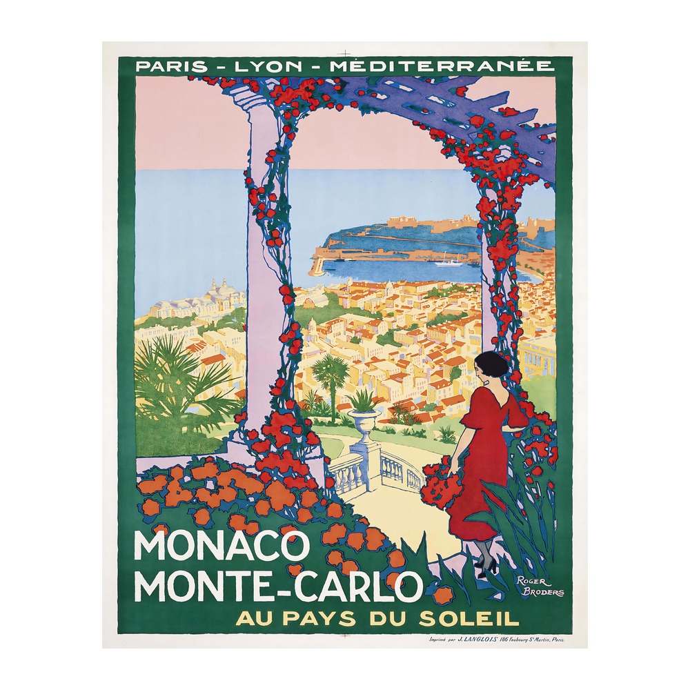 Monaco Monte-Carlo travel poster by Roger Broders (1922) - new reproduction fine art print mock 2