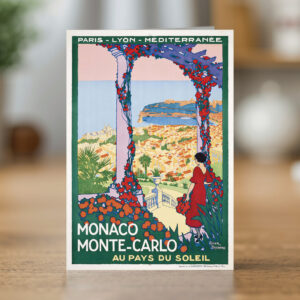 Greetings card reproducing Roger Broders' 1922 Monaco Monte-Carlo travel poster - new reproduction