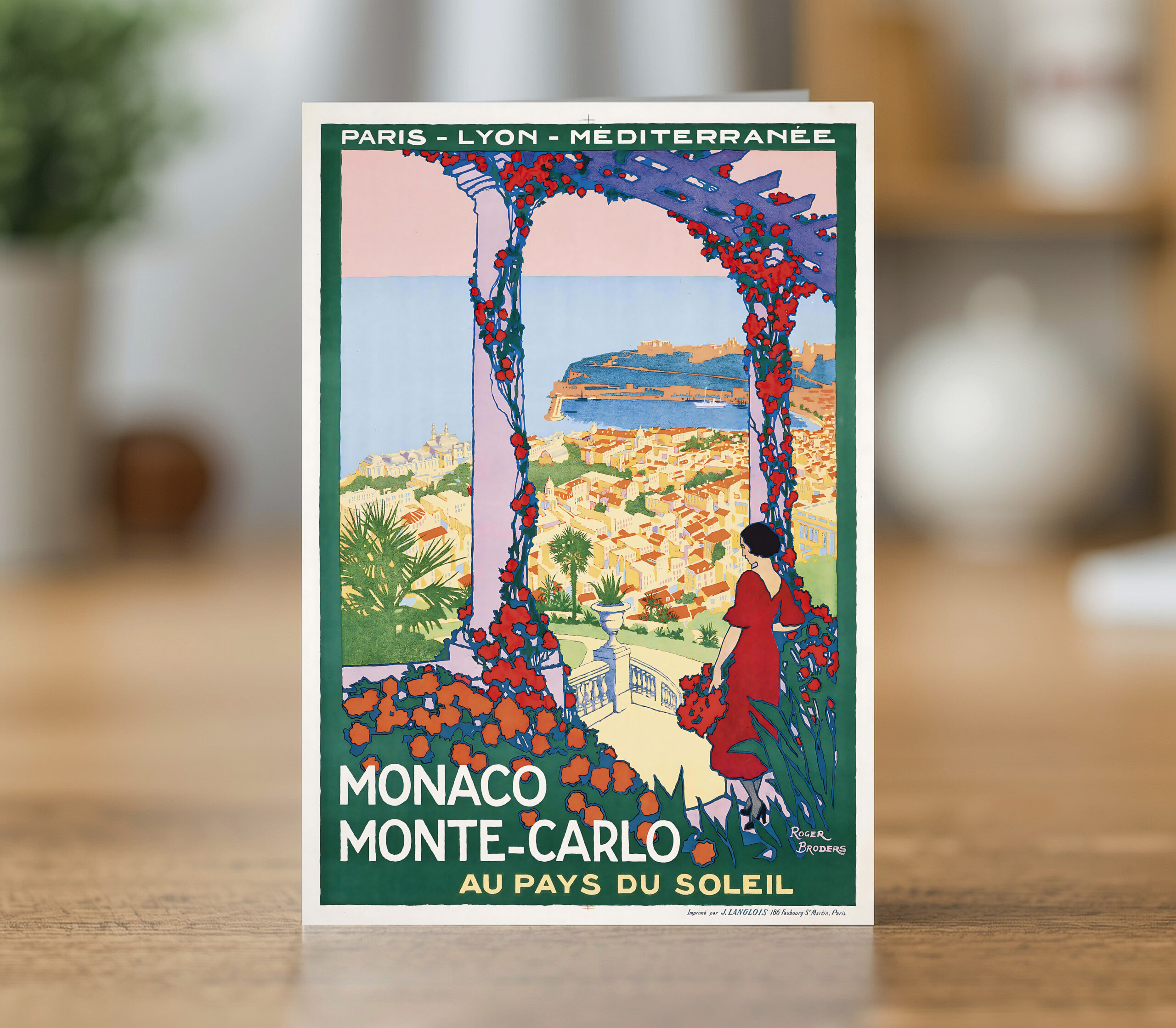 Greetings card reproducing Roger Broders' 1922 Monaco Monte-Carlo travel poster - new reproduction