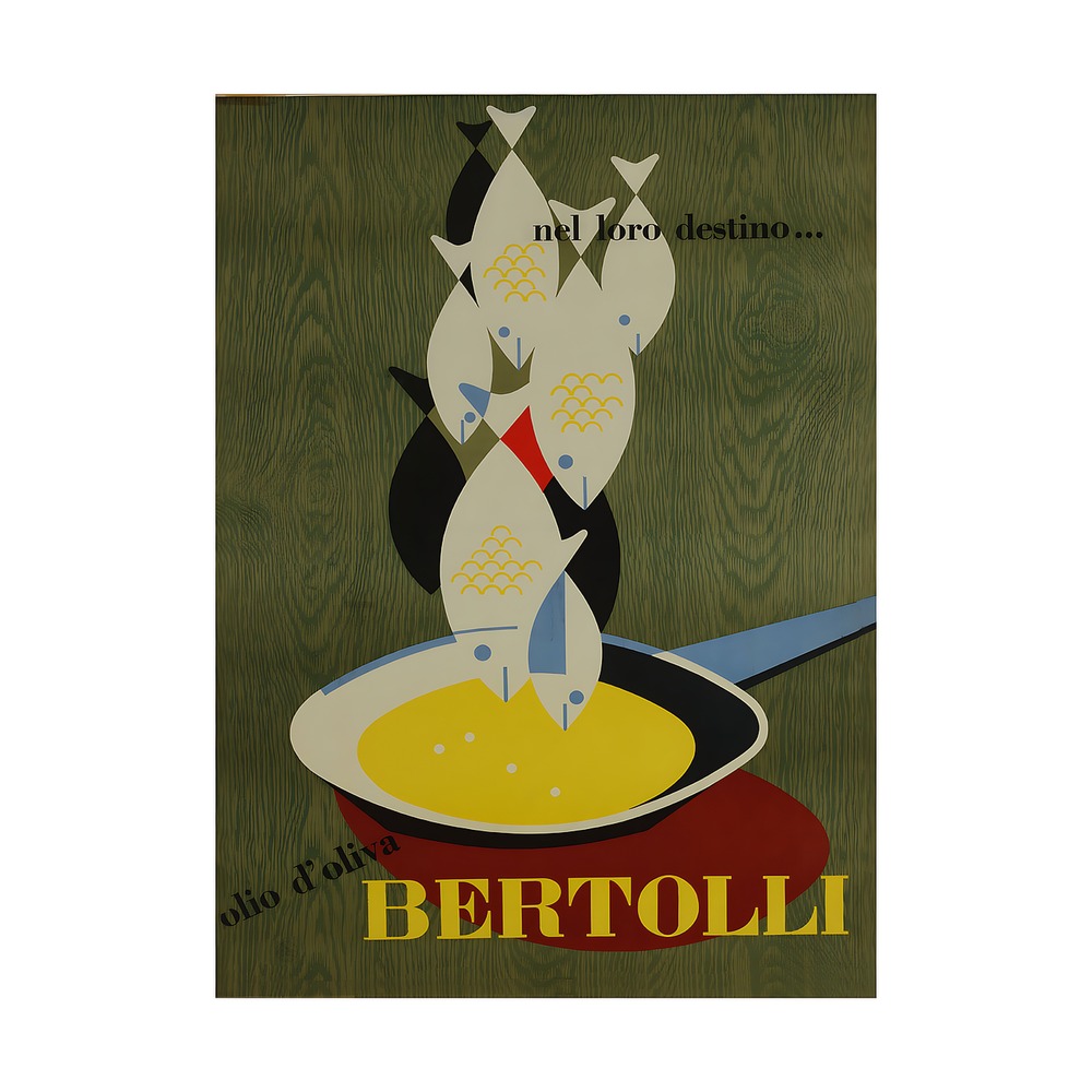 Olive Oil Bertolli poster by Erberto Carboni (1953) - new reproduction fine art print mock