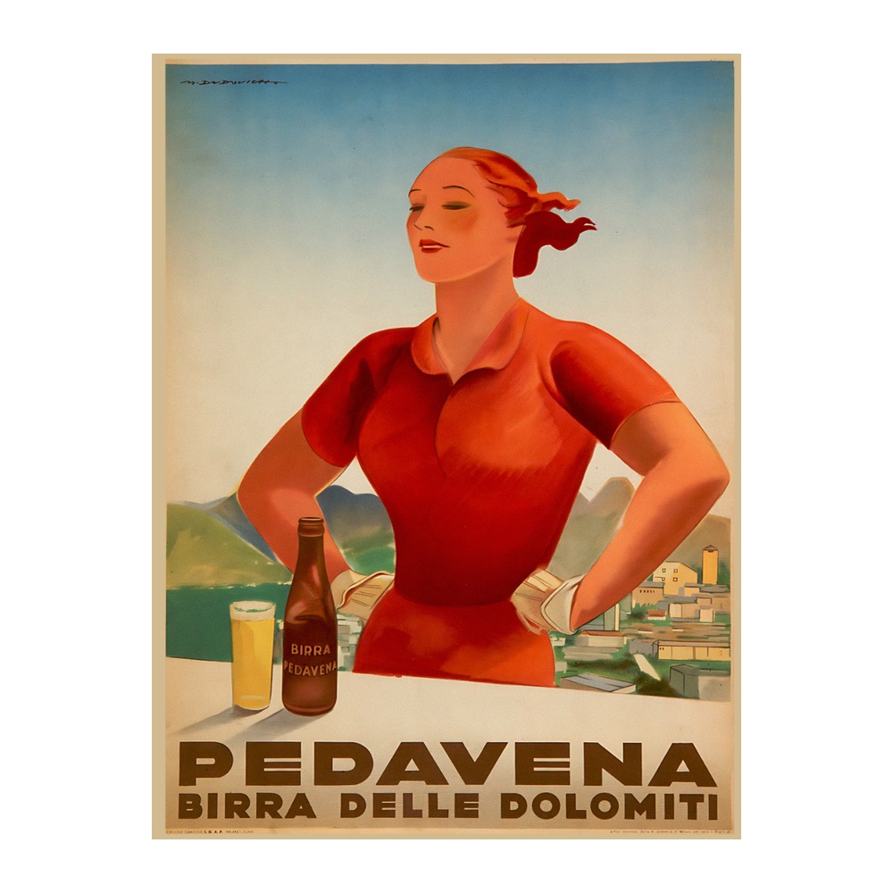 Pedoavena Beer poster by Marcello Dudovich (1937) - new reproduction fine art print mock