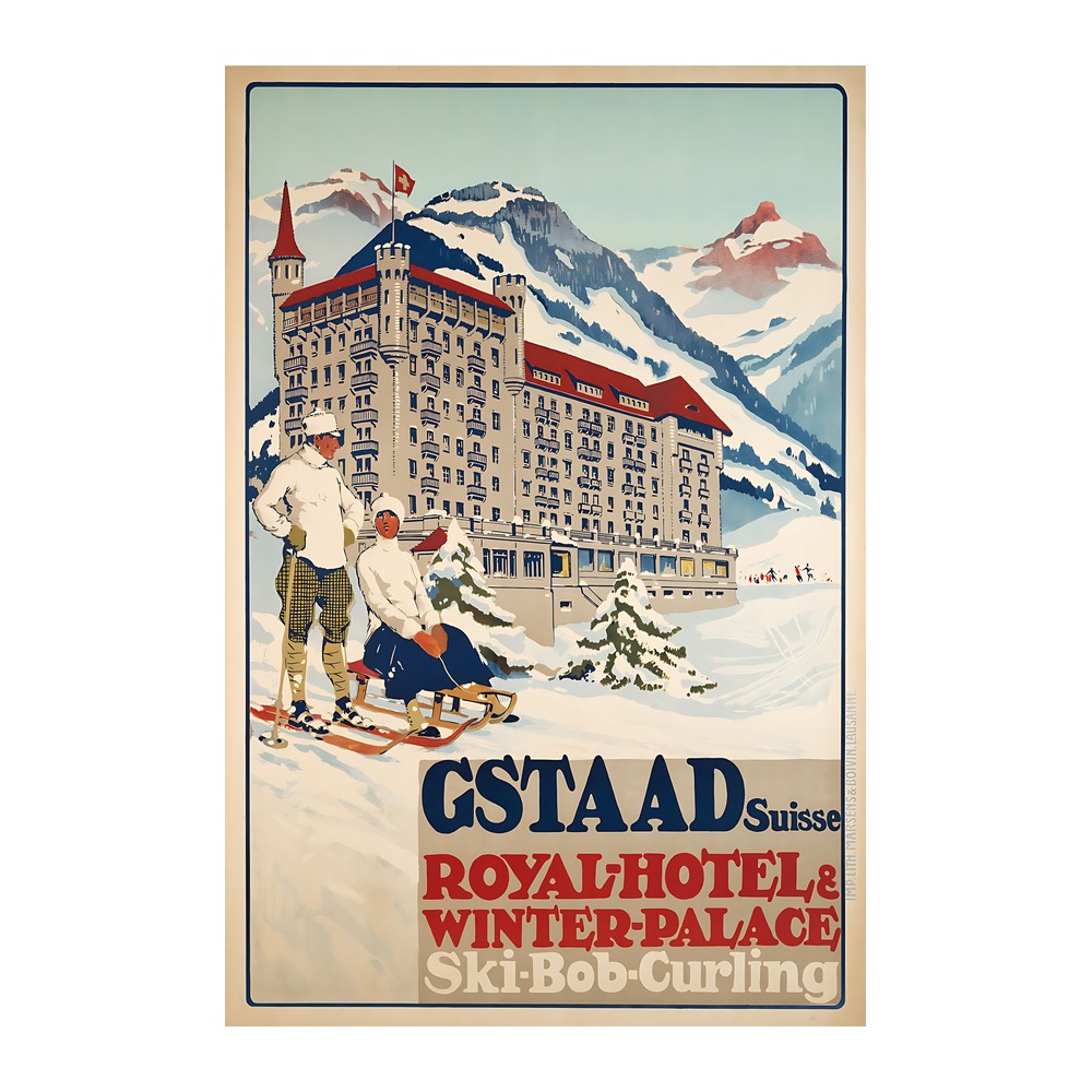 Gstaad Royal Hotel and Winter Palace poster by Carlo Pellegrini - new reproduction fine art print mock 1