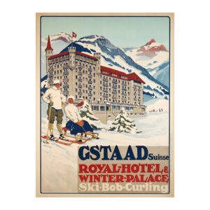 Gstaad Royal Hotel and Winter Palace poster by Carlo Pellegrini - new reproduction fine art print mock 2