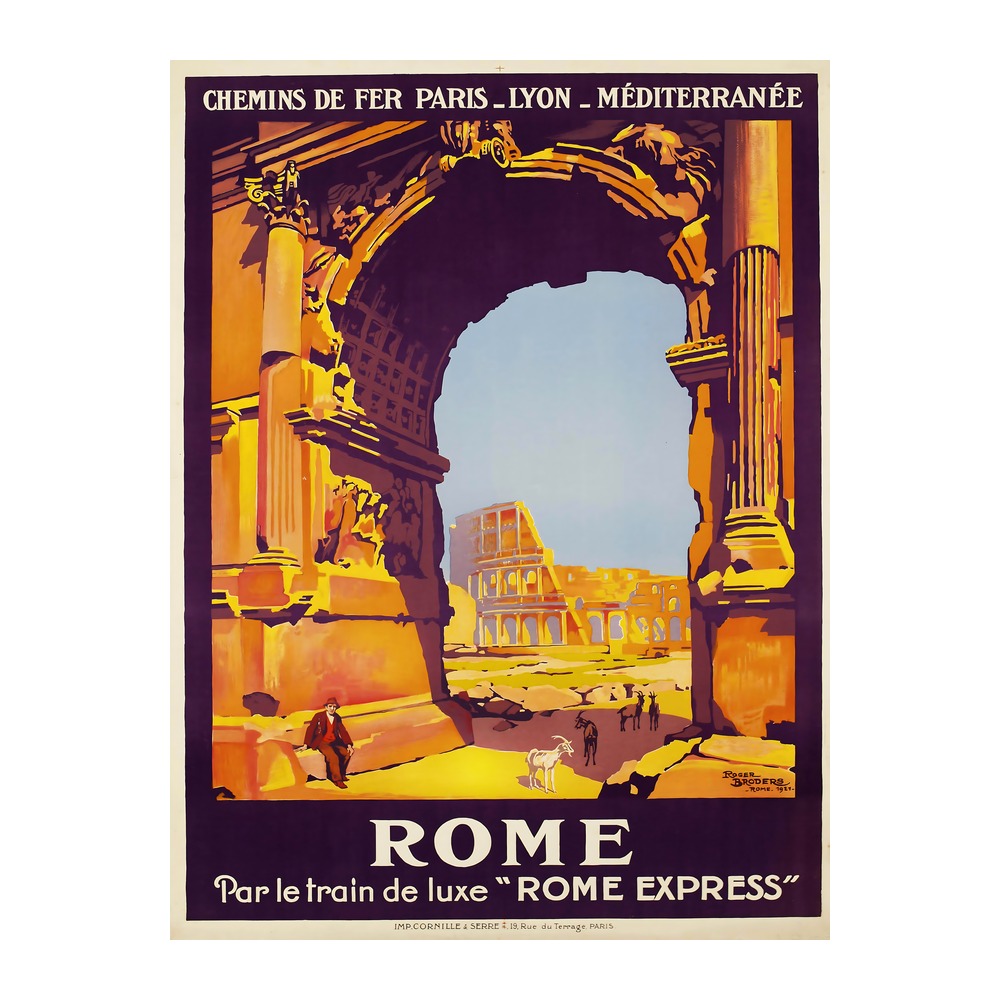 Rome travel poster by Roger Broders (1921) - new reproduction fine art print mock 2