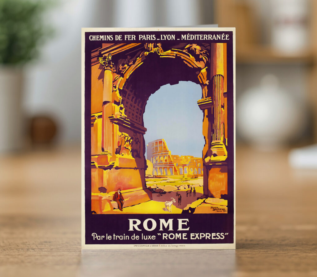 Greetings card reproducing Roger Broders' 1921 Rome travel poster - new reproduction