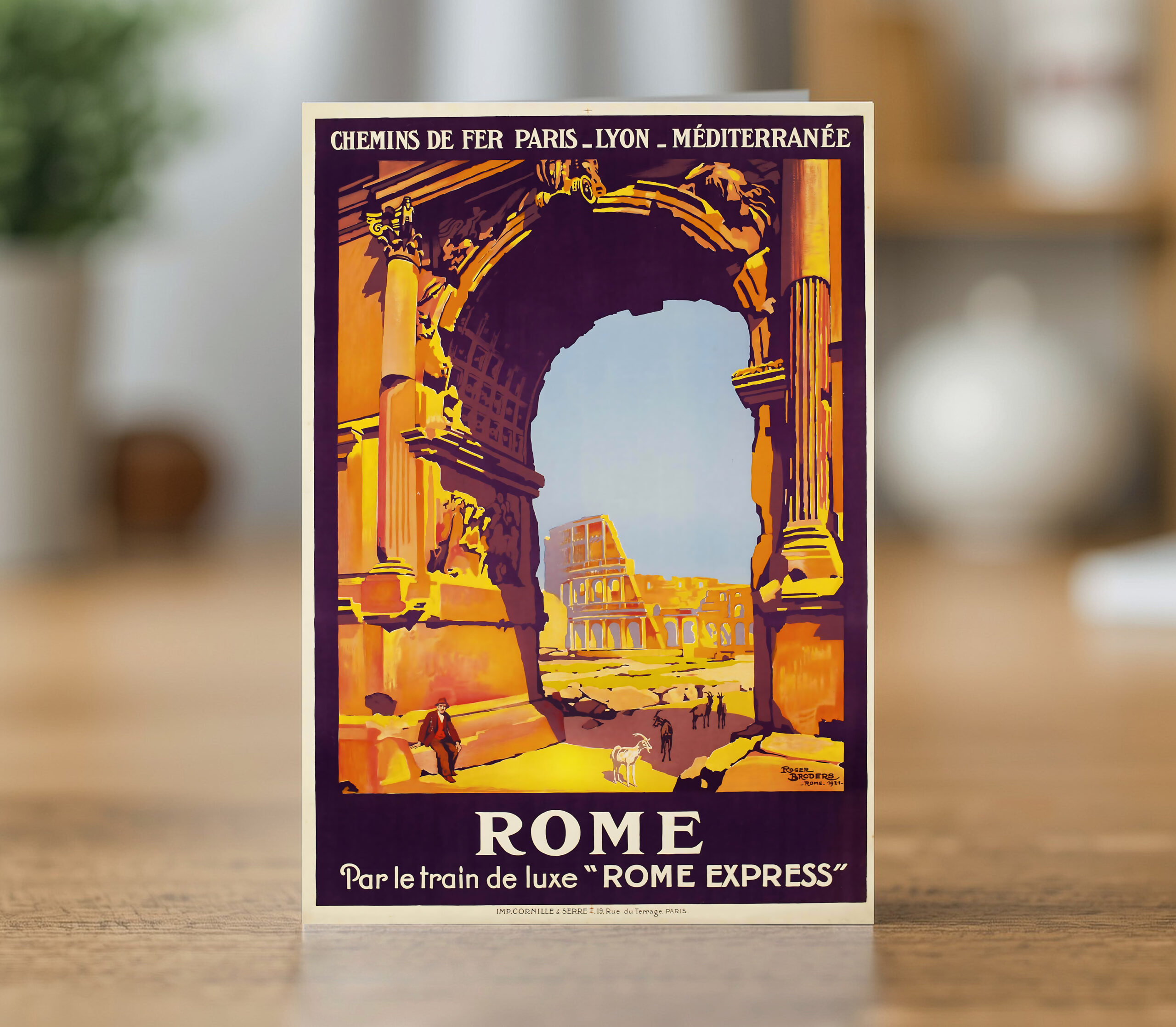 Greetings card reproducing Roger Broders' 1921 Rome travel poster - new reproduction
