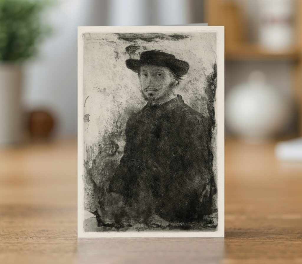 Self-Portrait greetings card reproducing Edgar Degas' 1857 self-portrait in the Rembrandt tradition
