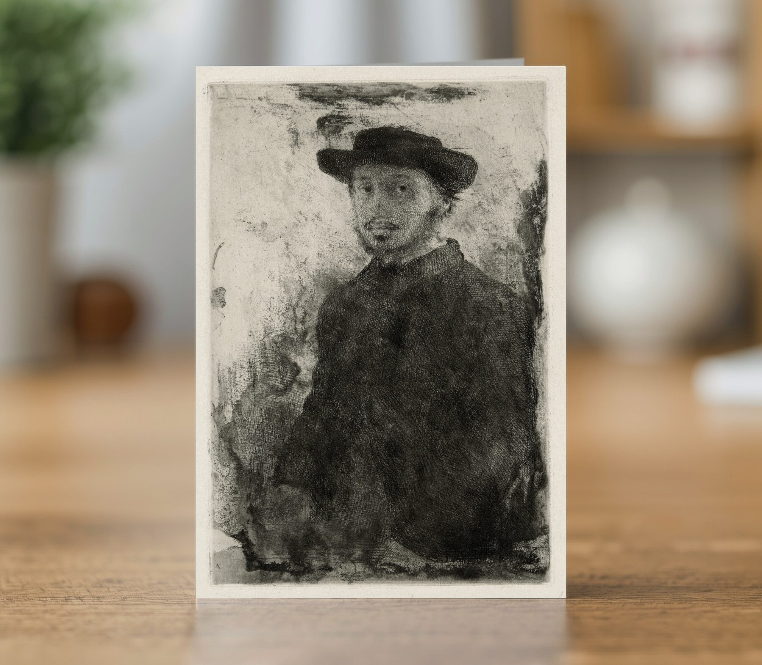 Self-Portrait greetings card reproducing Edgar Degas' 1857 self-portrait in the Rembrandt tradition
