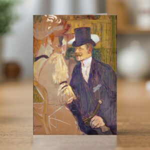 The Englishman at the Moulin Rouge greetings card reproducing Henri de Toulouse-Lautrec's 1892 painting of William Tom Warrener at the Moulin Rouge
