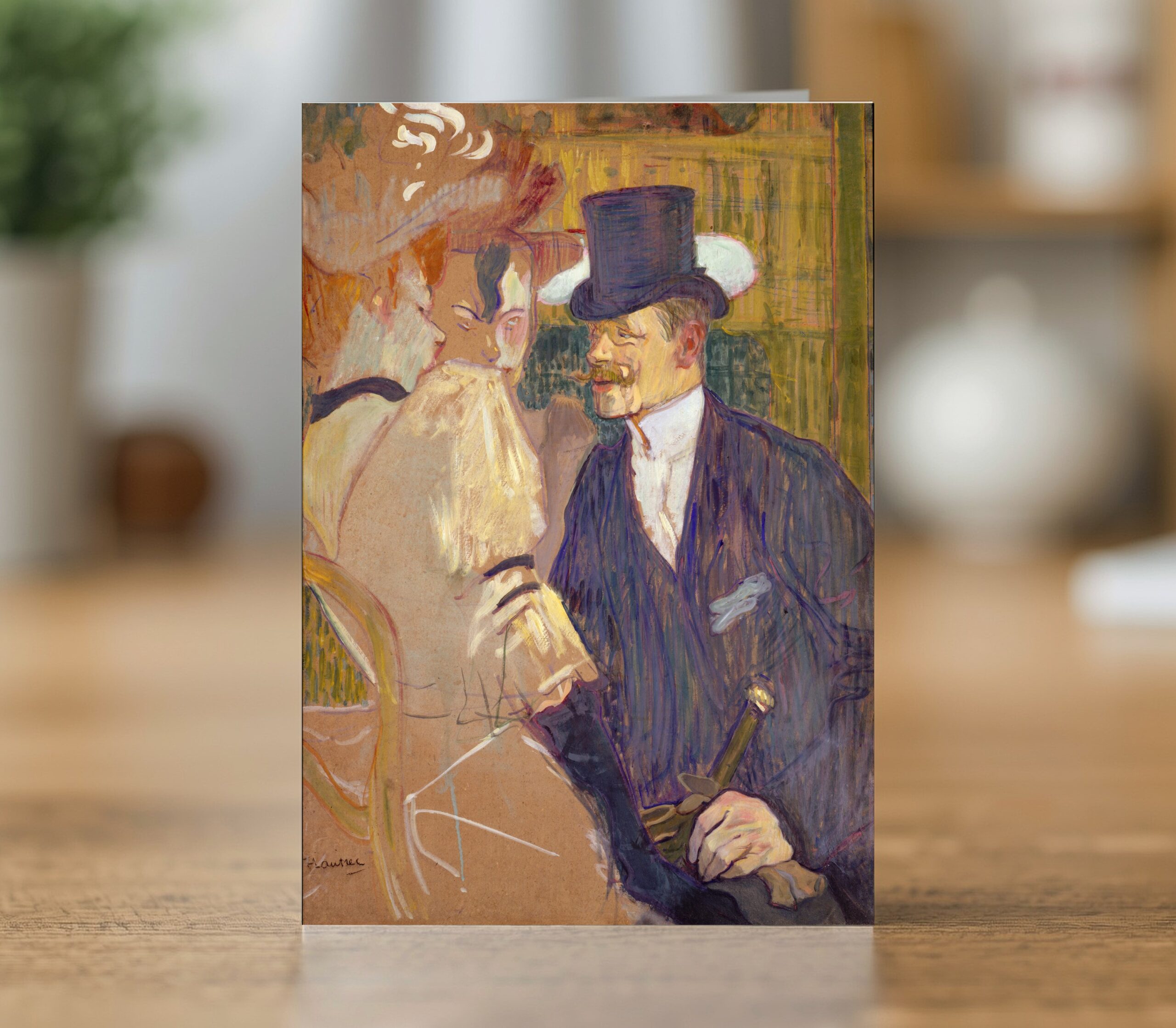 The Englishman at the Moulin Rouge greetings card reproducing Henri de Toulouse-Lautrec's 1892 painting of William Tom Warrener at the Moulin Rouge