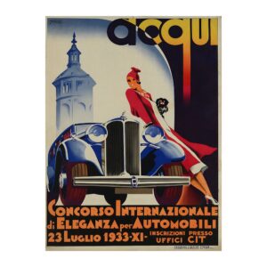 Italian travel poster of Acqui, Concorso Internazionale di Eleganza per Automobili, by Filippo Romoli (1933) - new reproduction fine art print mock