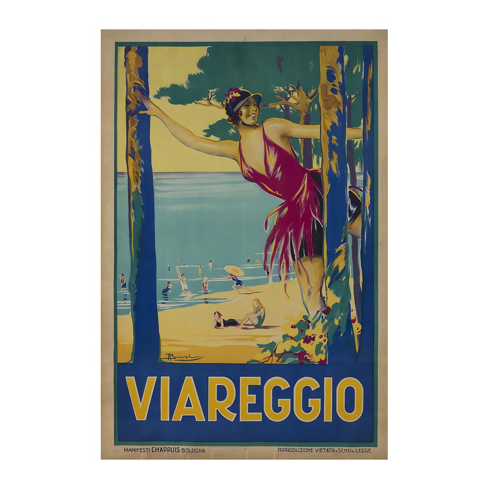Viareggio Travel poster by Adolfo Busi (1926-27) - new reproduction fine art print mock