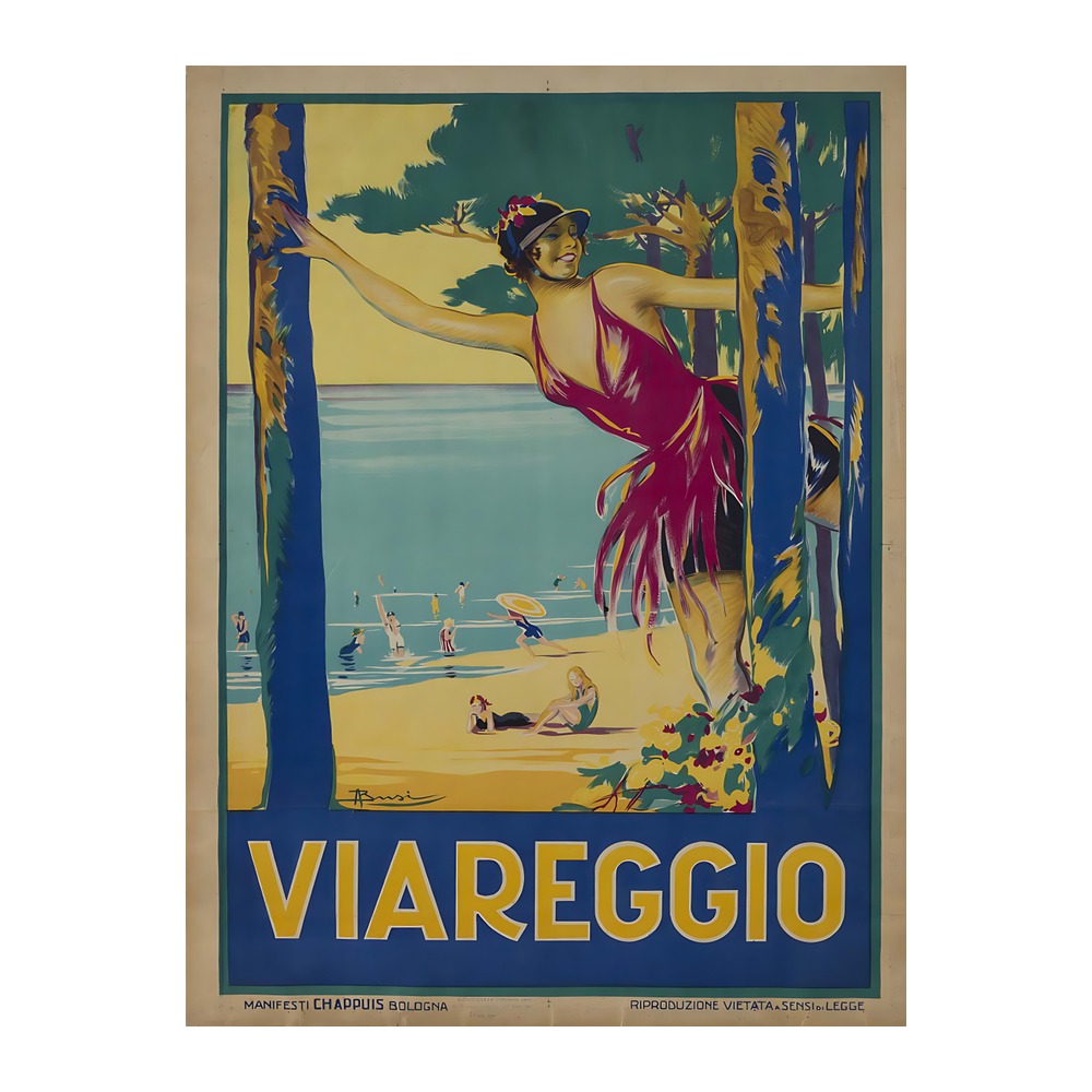 Viareggio Travel poster by Adolfo Busi (1926-27) - new reproduction fine art print mock