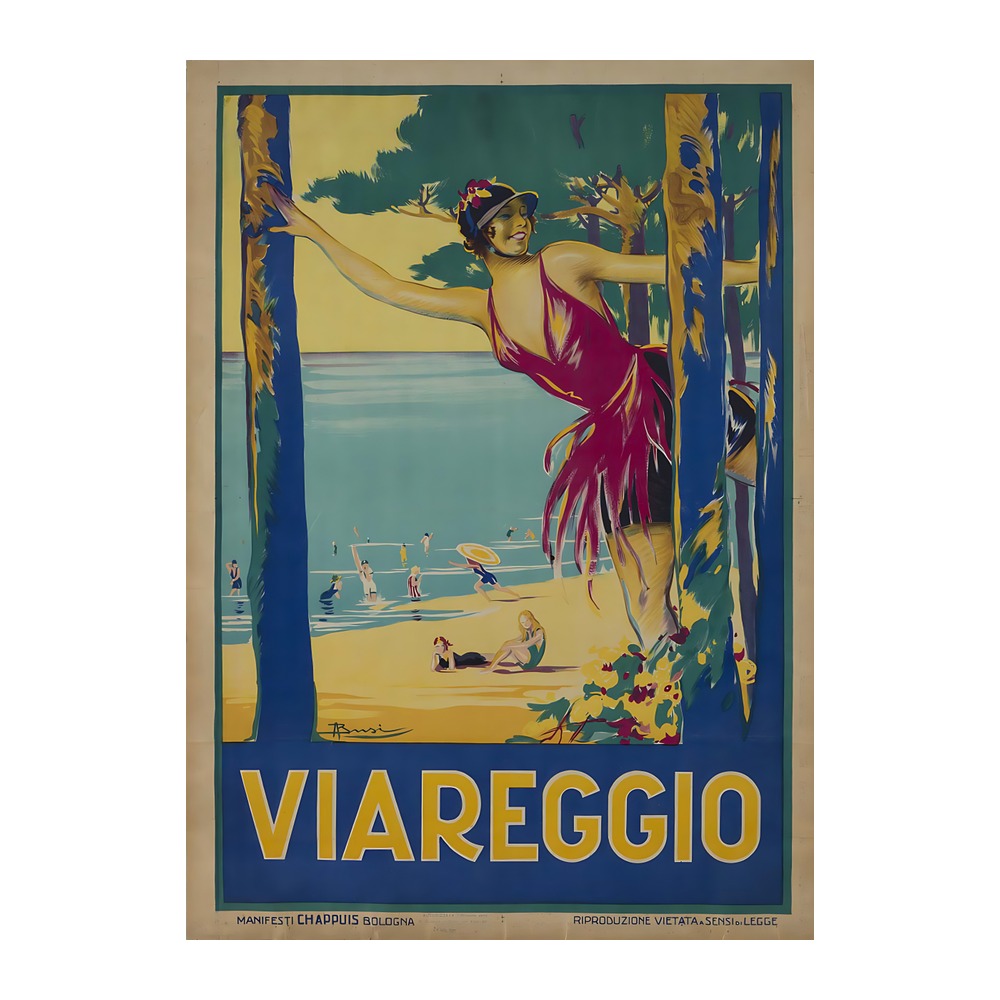 Viareggio Travel poster by Adolfo Busi (1926-27) - new reproduction fine art print mock