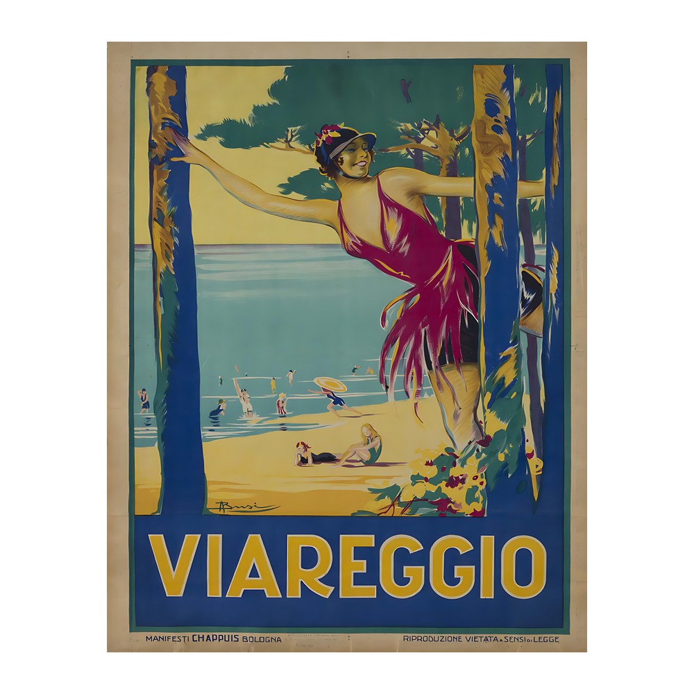 Viareggio Travel poster by Adolfo Busi (1926-27) - new reproduction fine art print mock