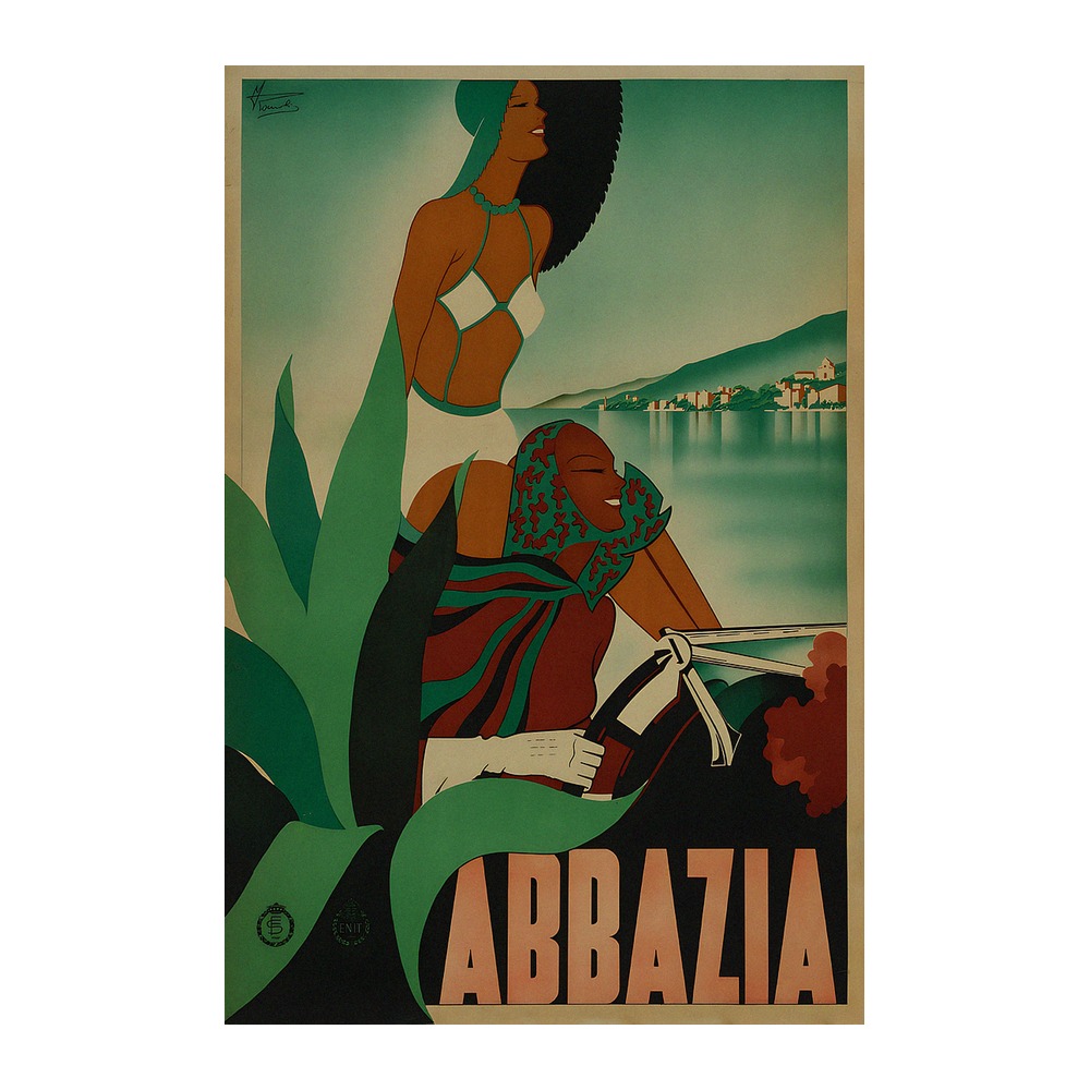 Enit travel poster of Abbazia by Filippo Romoli (1938) - new reproduction fine art print mock
