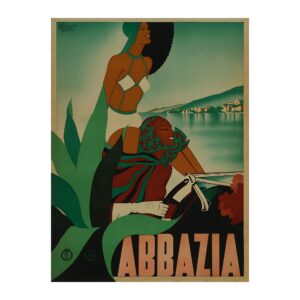 Enit travel poster of Abbazia by Filippo Romoli (1938) - new reproduction fine art print mock