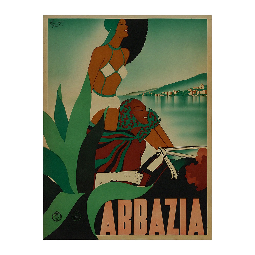Enit travel poster of Abbazia by Filippo Romoli (1938) - new reproduction fine art print mock