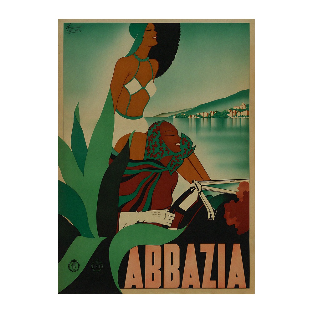 Enit travel poster of Abbazia by Filippo Romoli (1938) - new reproduction fine art print mock