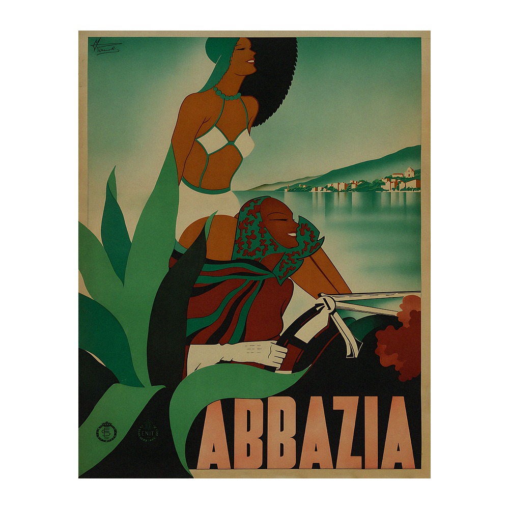 Enit travel poster of Abbazia by Filippo Romoli (1938) - new reproduction fine art print mock