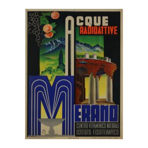 Enit travel poster for Merano radioactive water by Filippo Romoli (1940) - new reproduction fine art print mock 2