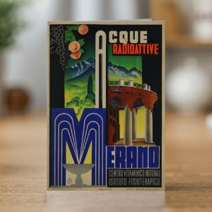 Greetings card reproducing Filippo Romoli's 1940 Enit Merano radioactive water poster - new reproduction