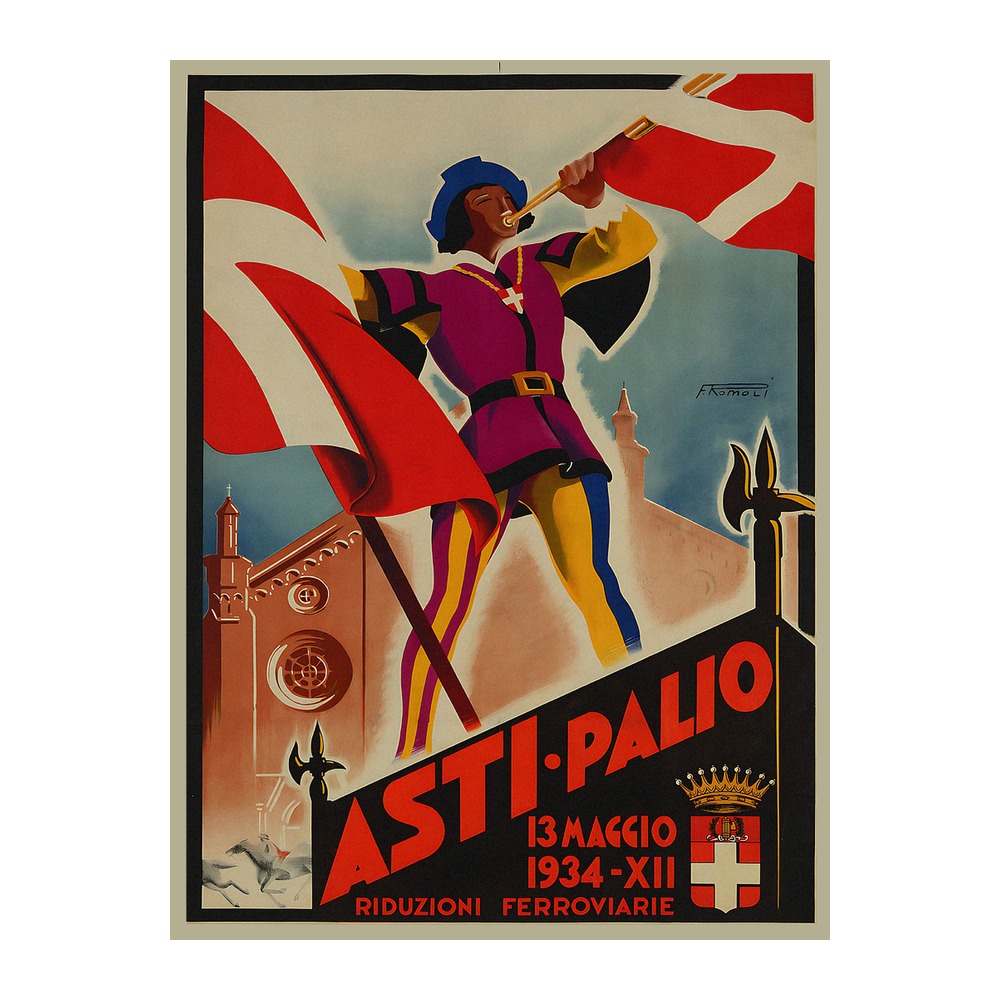 Italian travel poster of the Asti Palio by Filippo Romoli (1934) - new reproduction fine art print mock