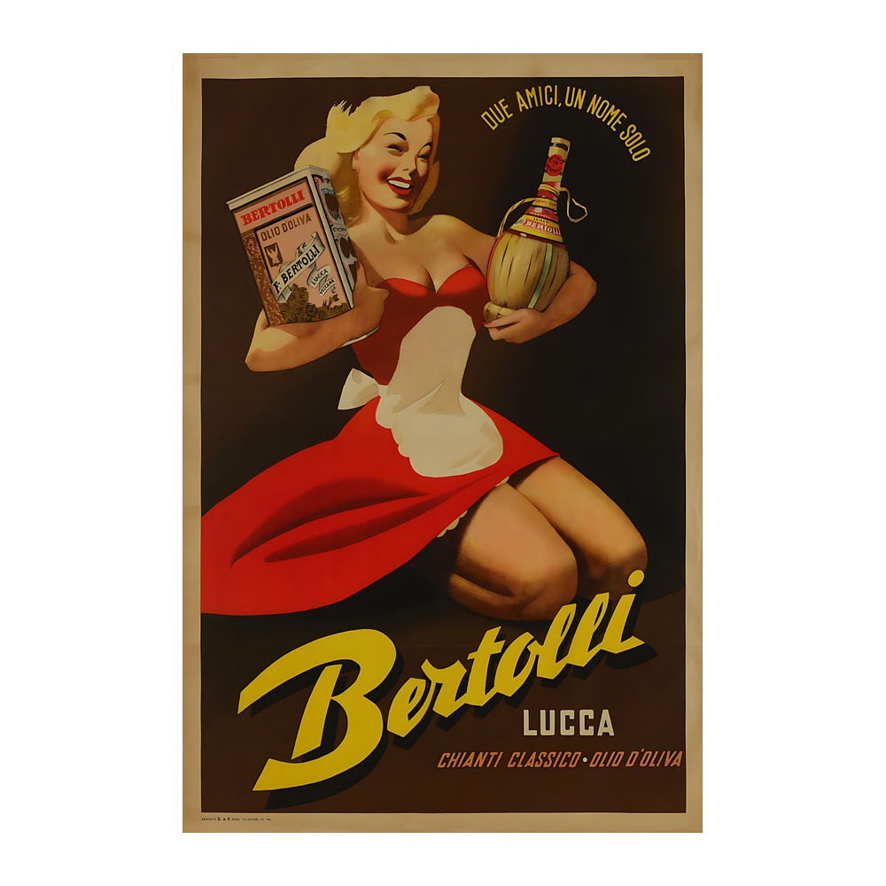 Bertolli Olive Oil Chianti poster (1951) - new reproduction fine art print mock