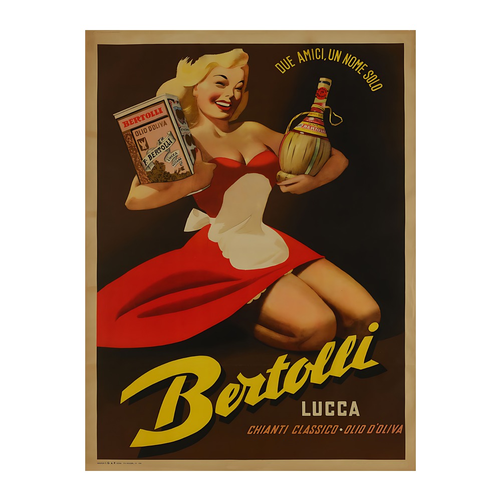 Bertolli Olive Oil Chianti poster (1951) - new reproduction fine art print mock
