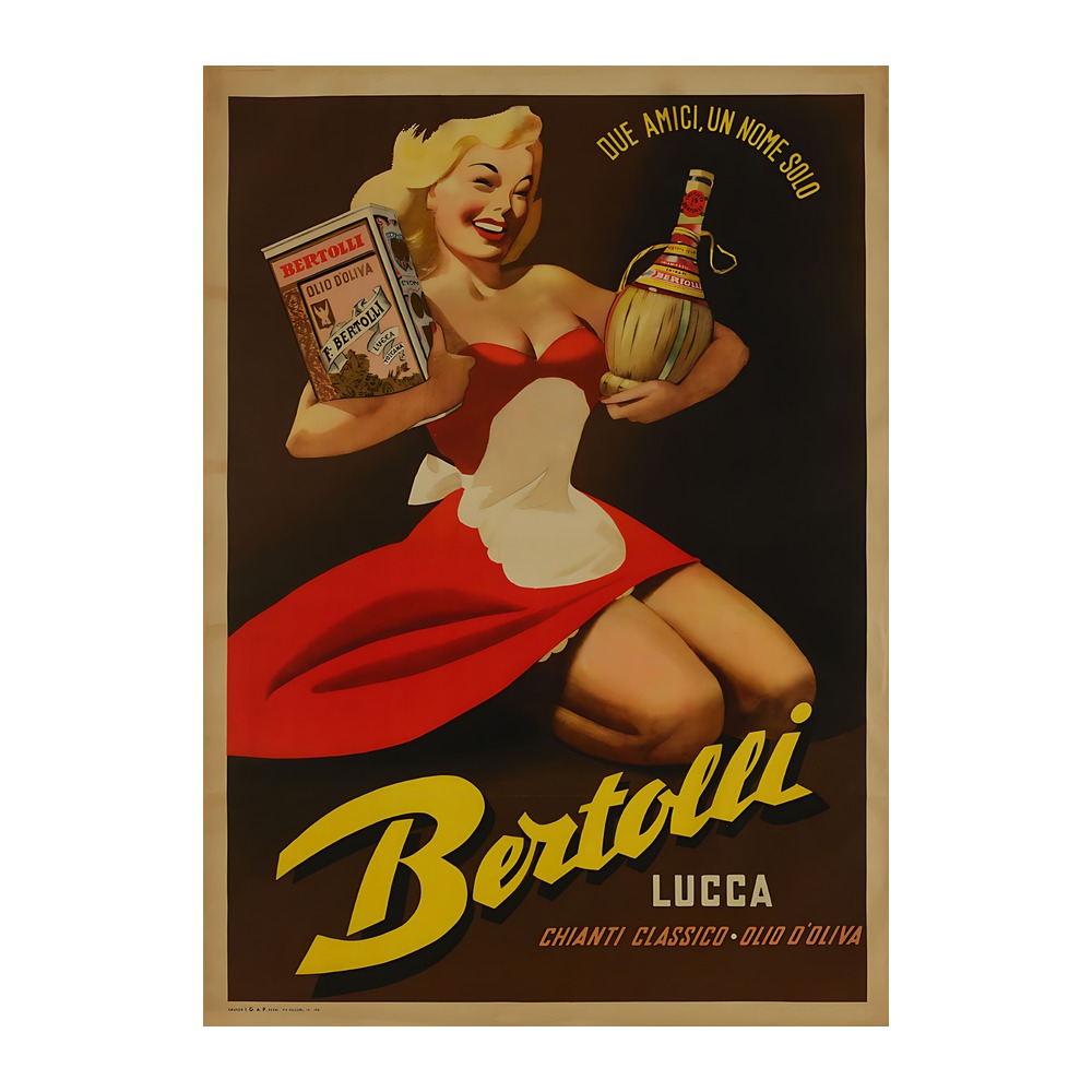 Bertolli Olive Oil Chianti poster (1951) - new reproduction fine art print mock