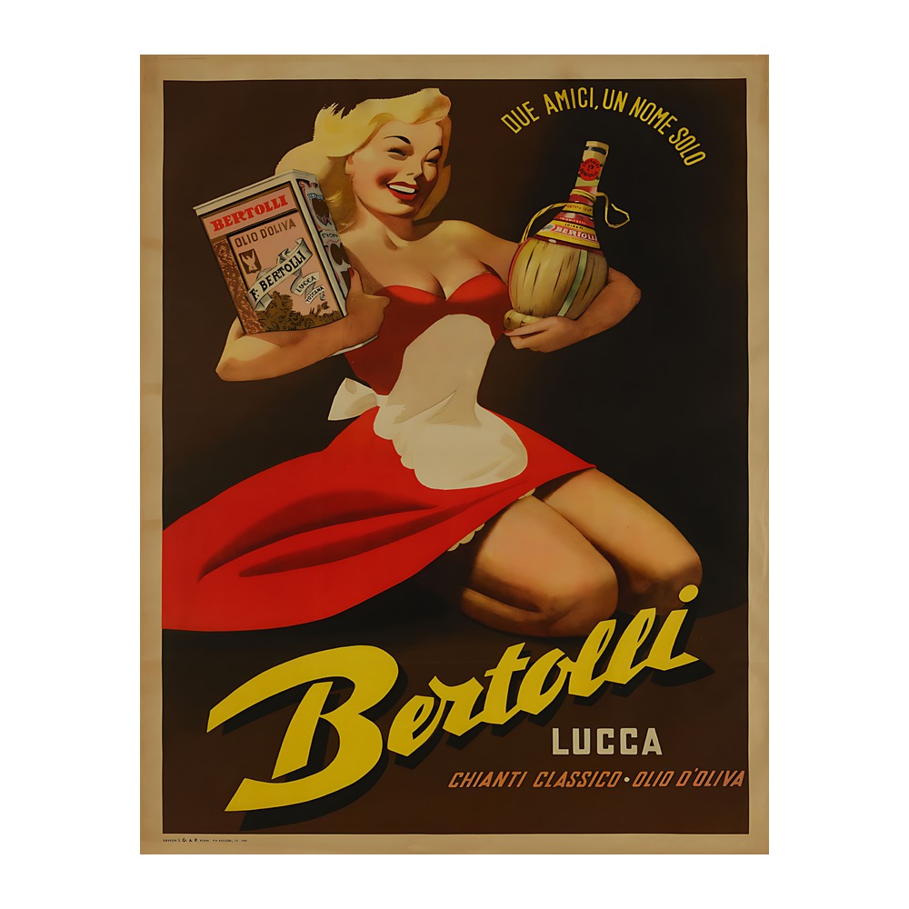 Bertolli Olive Oil Chianti poster (1951) - new reproduction fine art print mock